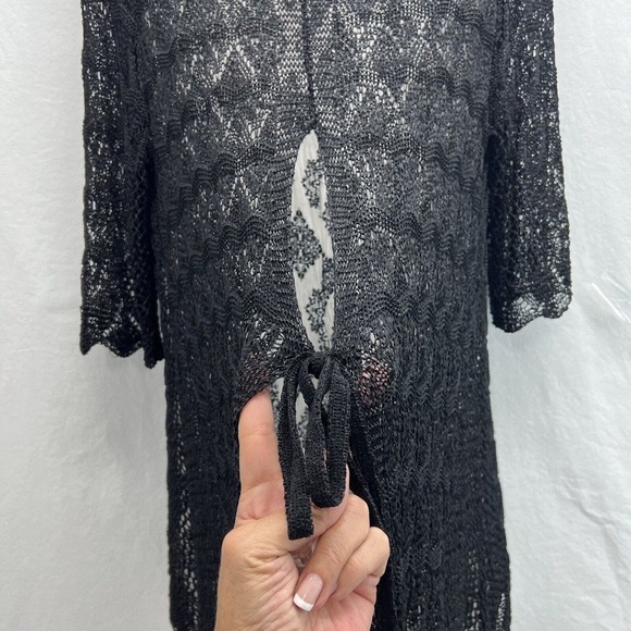 JOHN MARK Tunic Women SMALL Lace Crochet Overlay Floral Black Cream 3/4 Sleeves - Picture 12 of 15